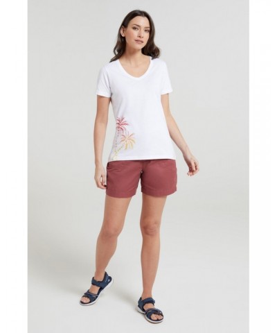 Ombre Palm Trees Womens V-Neck Tee White $13.20 Tops