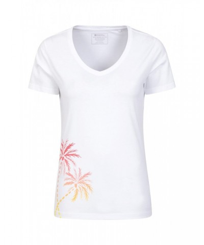 Ombre Palm Trees Womens V-Neck Tee White $13.20 Tops