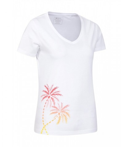 Ombre Palm Trees Womens V-Neck Tee White $13.20 Tops