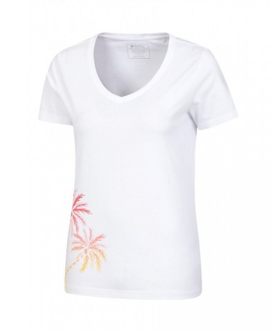 Ombre Palm Trees Womens V-Neck Tee White $13.20 Tops