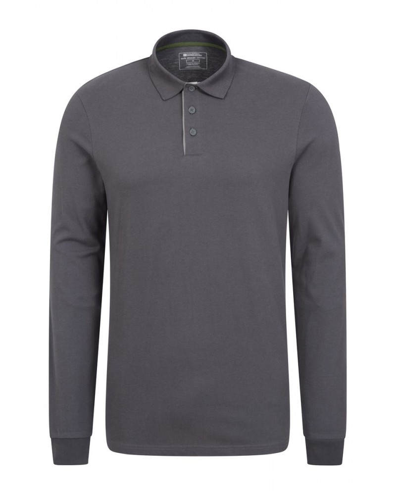 Lakeside Mens Organic Long Sleeve Polo Shirt Charcoal $14.99 Tops