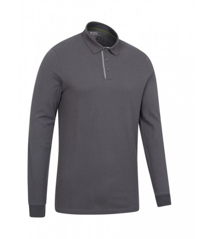 Lakeside Mens Organic Long Sleeve Polo Shirt Charcoal $14.99 Tops