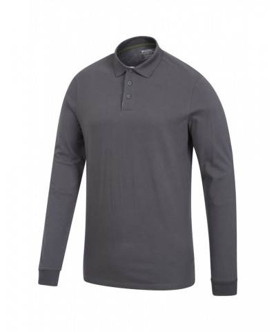 Lakeside Mens Organic Long Sleeve Polo Shirt Charcoal $14.99 Tops