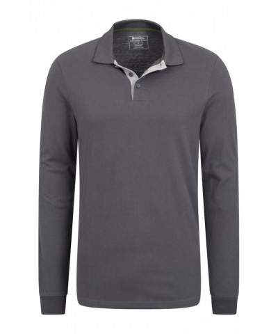 Lakeside Mens Organic Long Sleeve Polo Shirt Charcoal $14.99 Tops