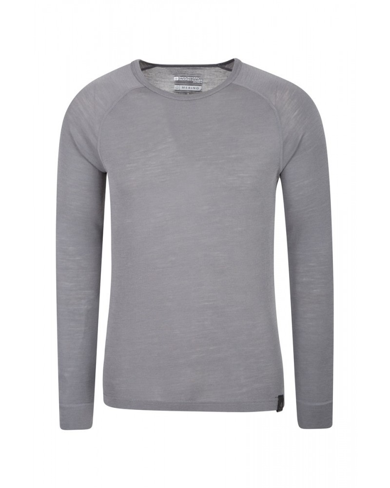 Merino Mens Long Sleeved Round Neck Top Unboxed Grey $15.17 Thermals