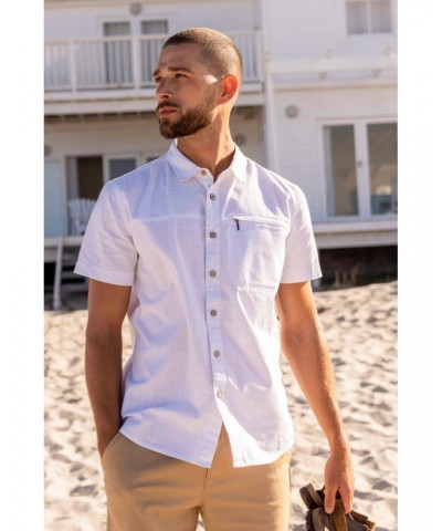 Coconut Slub Texture Mens Short-Sleeved Shirt White $17.39 Tops