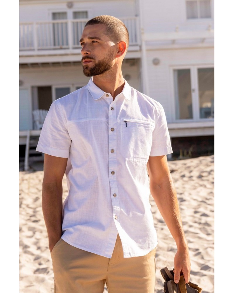 Coconut Slub Texture Mens Short-Sleeved Shirt White $17.39 Tops