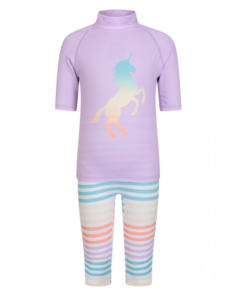 Printed Kids Rash Guard and Shorts Lilac $12.99 Tops