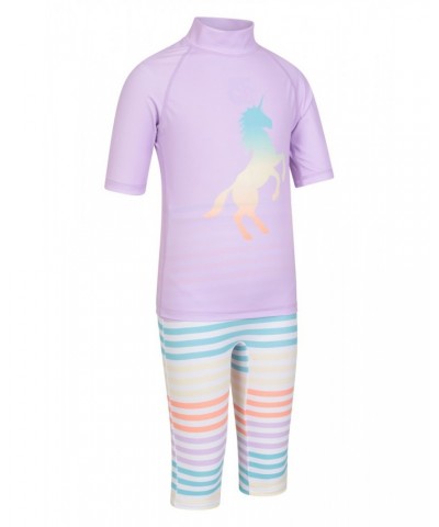 Printed Kids Rash Guard and Shorts Lilac $12.99 Tops