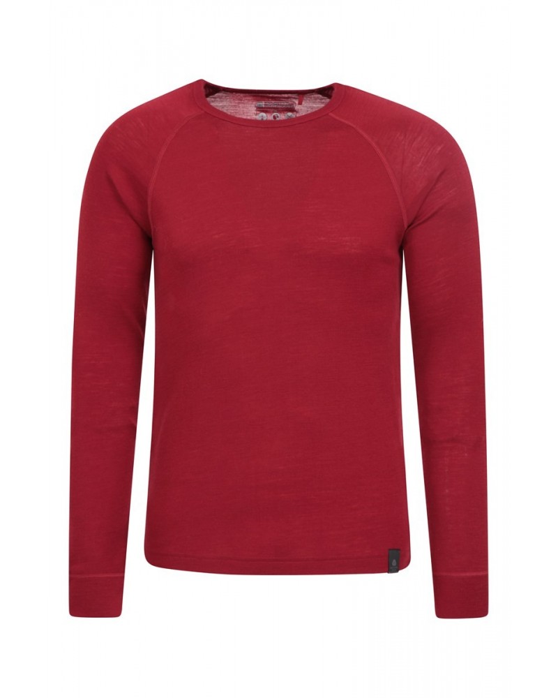 Merino Mens Long Sleeved Round Neck Top Dark Red $16.28 Thermals