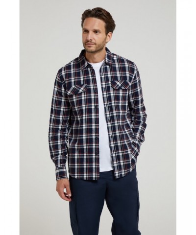 Trace Mens Flannel Long Sleeve Shirt Blue $14.52 Tops