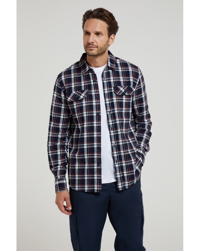 Trace Mens Flannel Long Sleeve Shirt Blue $14.52 Tops