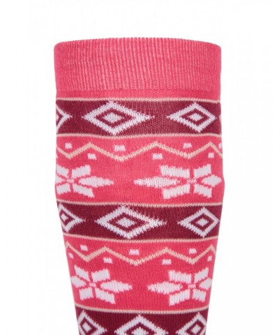 Isocool Womens Patterned Knee Length Ski Socks Dark Pink $10.59 Ski