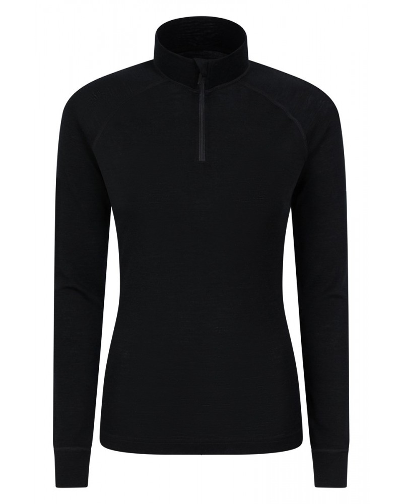 Merino Womens Zip-Neck Thermal Top II Black $20.39 Thermals