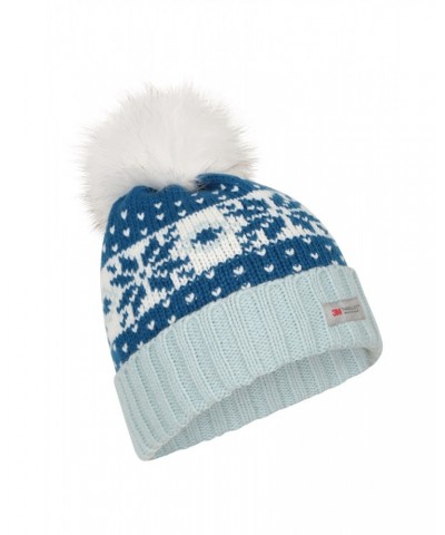 Thinsulate Fairisle Womens Pom Pom Beanie Blue $12.99 Accessories