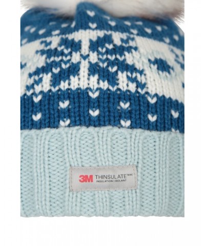 Thinsulate Fairisle Womens Pom Pom Beanie Blue $12.99 Accessories