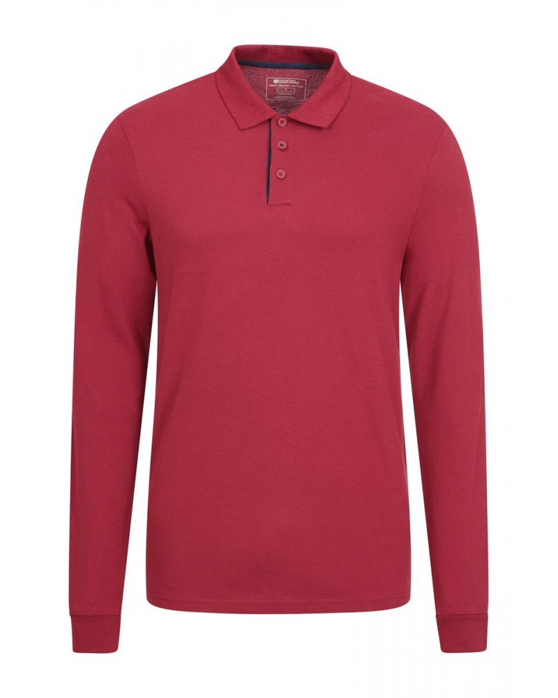 Lakeside Mens Organic Long Sleeve Polo Shirt Burgundy $13.74 Tops