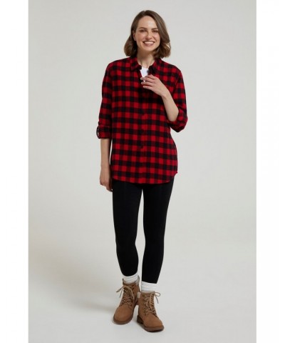 Balsam Womens Brushed Long Line Flannel Shirt Red $14.24 Tops