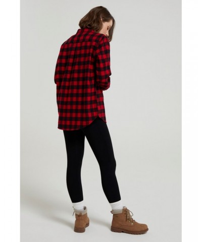 Balsam Womens Brushed Long Line Flannel Shirt Red $14.24 Tops