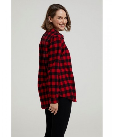 Balsam Womens Brushed Long Line Flannel Shirt Red $14.24 Tops