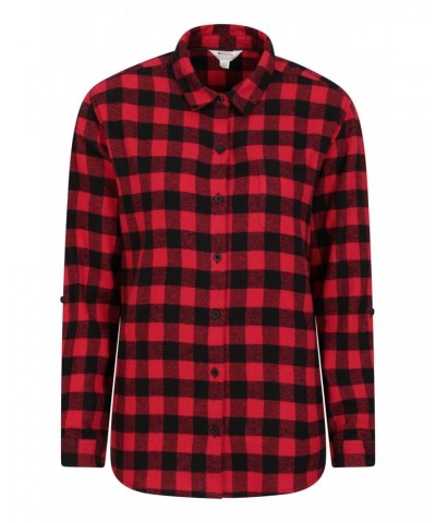 Balsam Womens Brushed Long Line Flannel Shirt Red $14.24 Tops