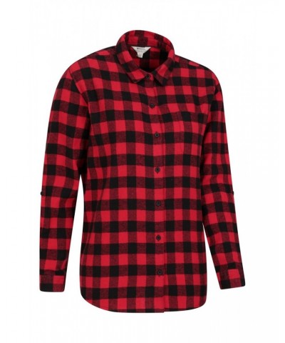 Balsam Womens Brushed Long Line Flannel Shirt Red $14.24 Tops