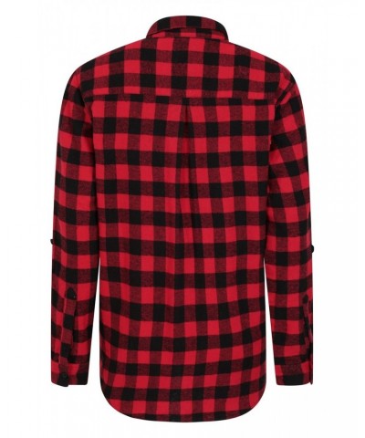 Balsam Womens Brushed Long Line Flannel Shirt Red $14.24 Tops