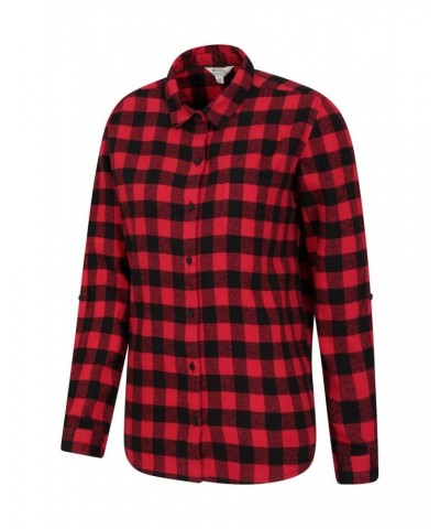 Balsam Womens Brushed Long Line Flannel Shirt Red $14.24 Tops