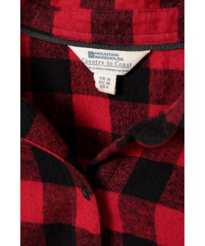 Balsam Womens Brushed Long Line Flannel Shirt Red $14.24 Tops