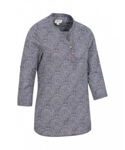 Petra Printed Womens 3/4 Sleeve Shirt Dark Blue $16.50 Tops