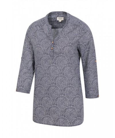 Petra Printed Womens 3/4 Sleeve Shirt Dark Blue $16.50 Tops