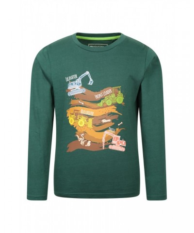 Construction Vehicles Kids Organic Long Sleeve Top Dark Green $10.79 Tops