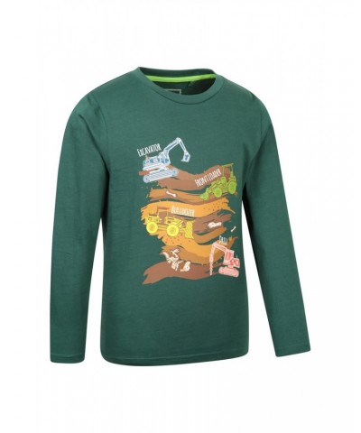 Construction Vehicles Kids Organic Long Sleeve Top Dark Green $10.79 Tops