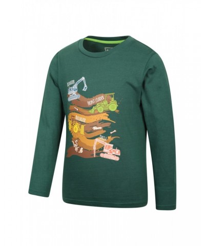 Construction Vehicles Kids Organic Long Sleeve Top Dark Green $10.79 Tops