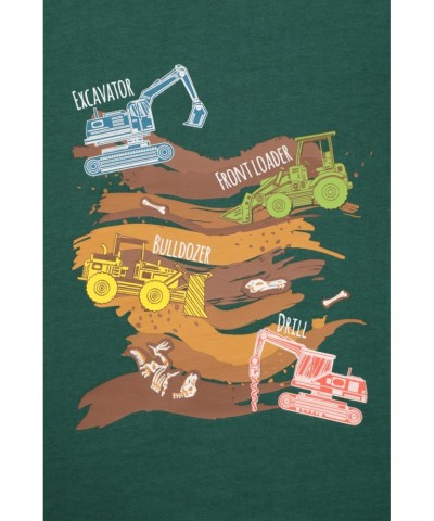 Construction Vehicles Kids Organic Long Sleeve Top Dark Green $10.79 Tops