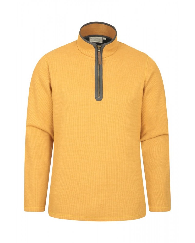 Beta Contrast Mens Zip-Neck Top Mustard $18.90 Fleece