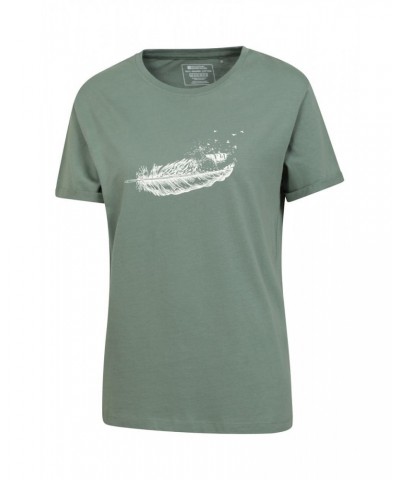 Wave Feather Womens Organic Loose Fit T-Shirt Khaki $17.81 Tops