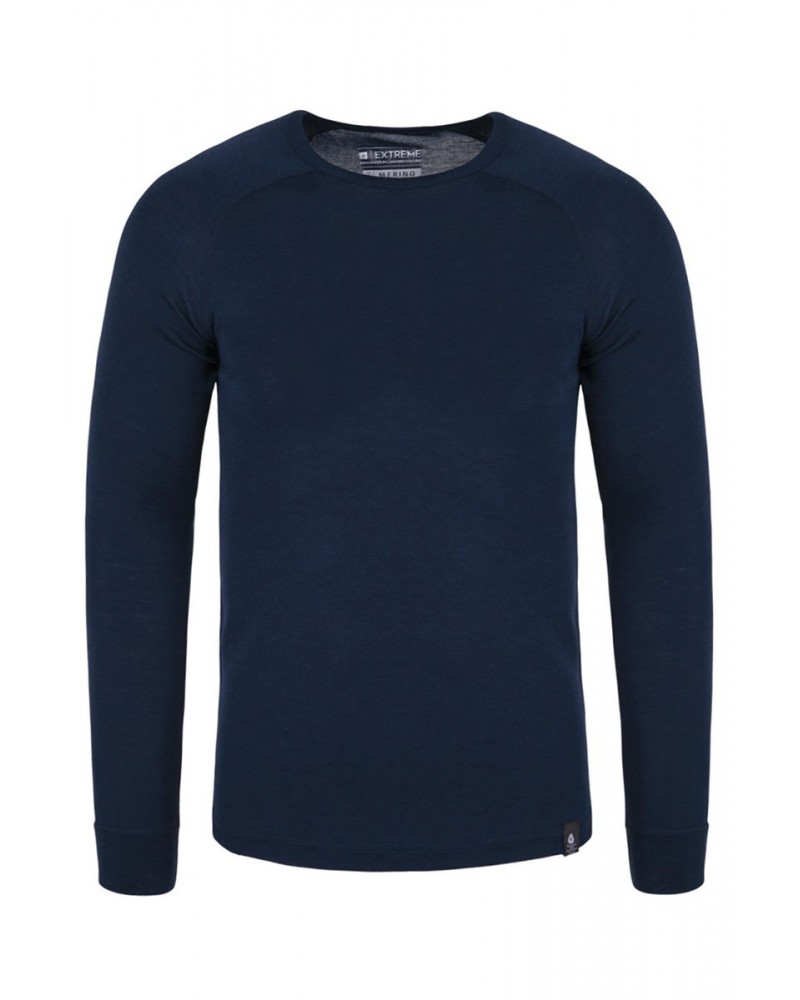 Merino Mens Long Sleeved Round Neck Top Unboxed Navy $18.86 Thermals