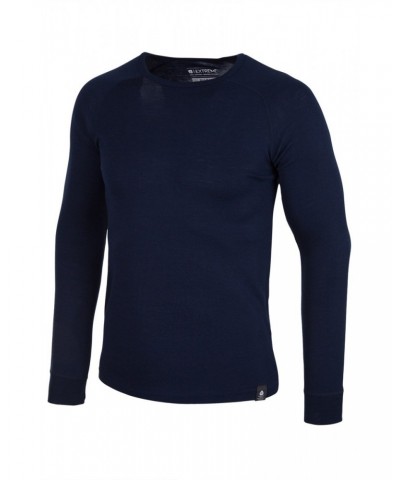 Merino Mens Long Sleeved Round Neck Top Unboxed Navy $18.86 Thermals