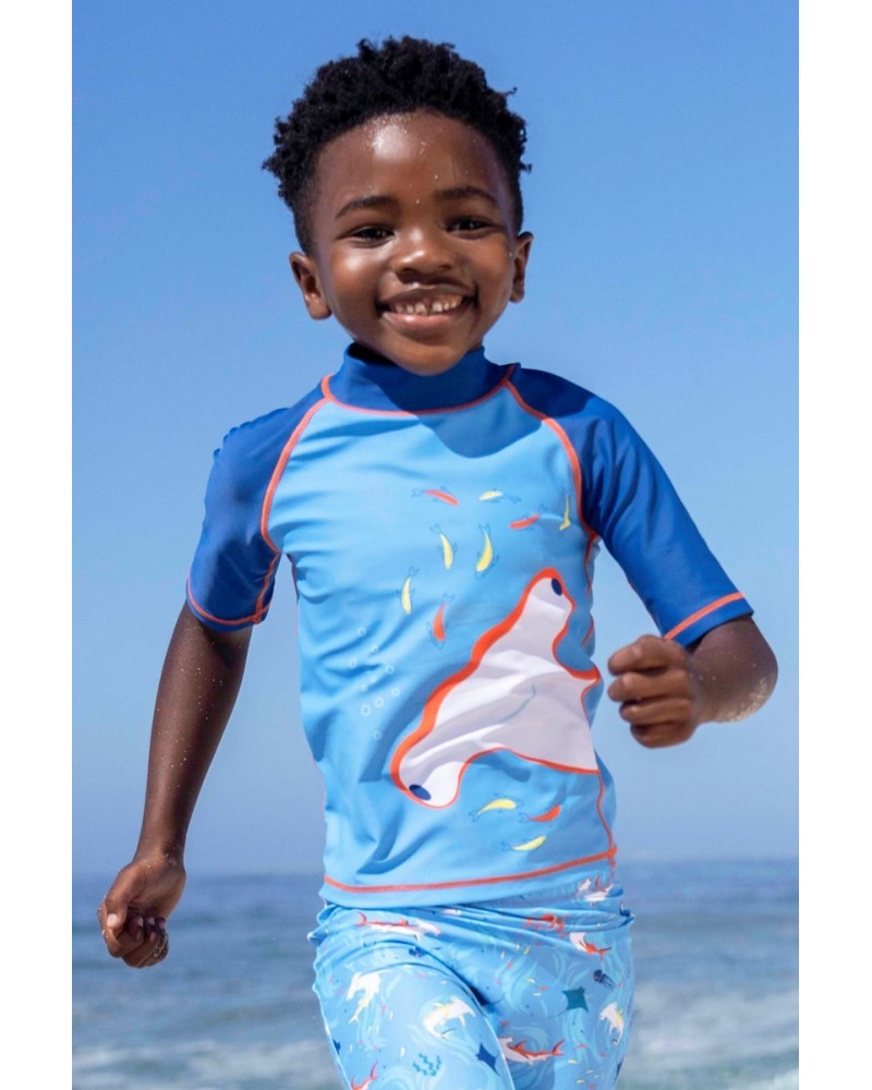 Printed Kids Rash Guard and Shorts Marine Blues $14.24 Tops