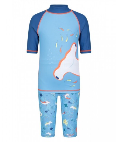 Printed Kids Rash Guard and Shorts Marine Blues $14.24 Tops