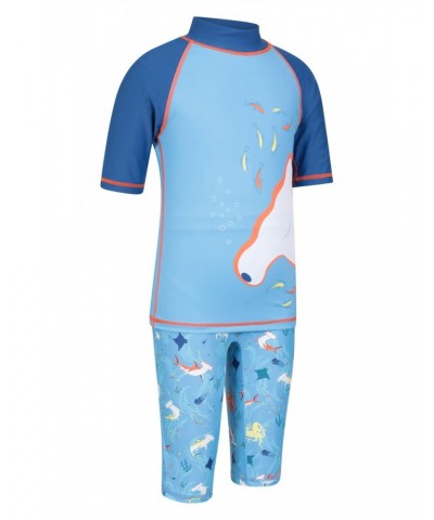 Printed Kids Rash Guard and Shorts Marine Blues $14.24 Tops