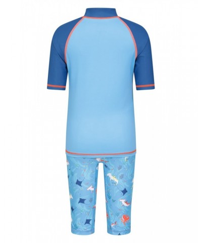 Printed Kids Rash Guard and Shorts Marine Blues $14.24 Tops