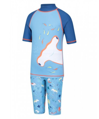 Printed Kids Rash Guard and Shorts Marine Blues $14.24 Tops