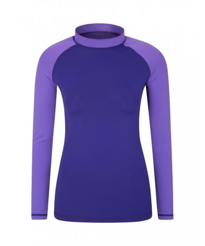 Womens Long Sleeve Rash Guard Light Purple $19.60 Swimwear