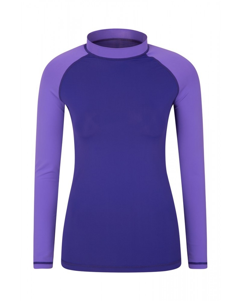 Womens Long Sleeve Rash Guard Light Purple $19.60 Swimwear