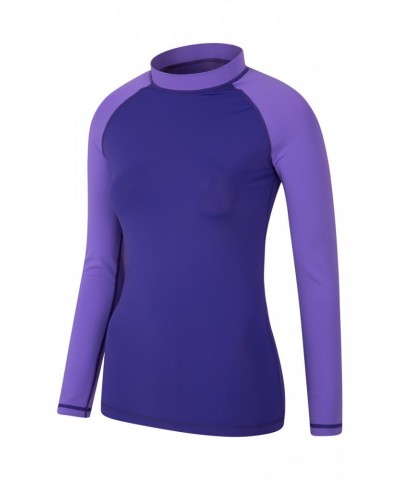 Womens Long Sleeve Rash Guard Light Purple $19.60 Swimwear