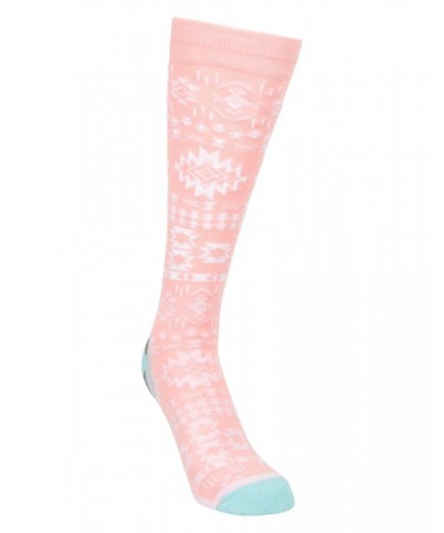 Polar Womens Patterned Merino Technical Knee Length Ski Socks Coral $13.74 Accessories