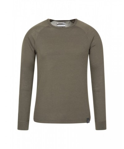 Merino Mens Long Sleeved Round Neck Top Khaki $19.60 Thermals