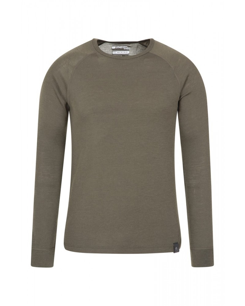 Merino Mens Long Sleeved Round Neck Top Khaki $19.60 Thermals